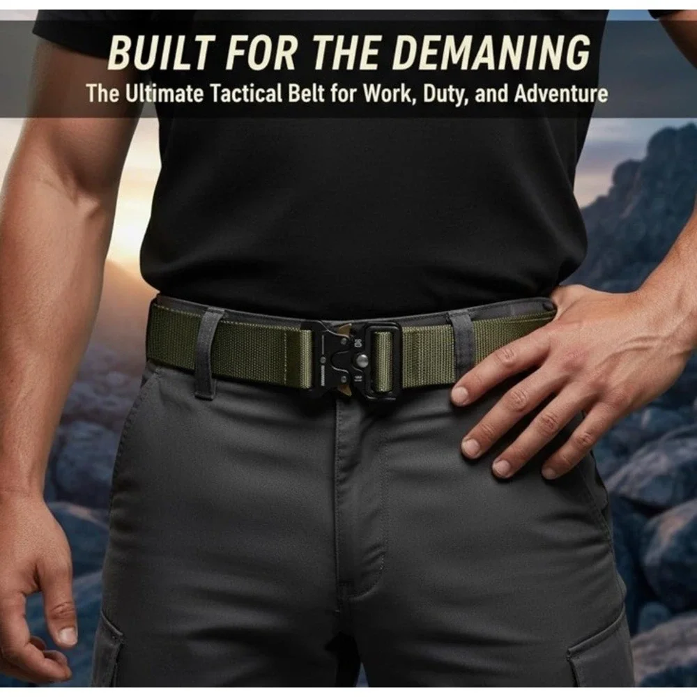 Men's Tactical Belt Heavy Duty Webbing Adjustable Military Style Nylon Belts
